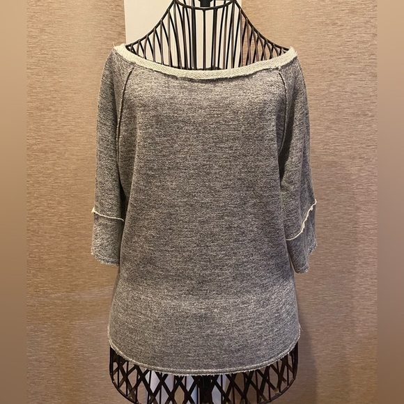 Anthropologie Grey Dolan T-Shirt Raw Edge French Terry Top - Picture 2 of 6